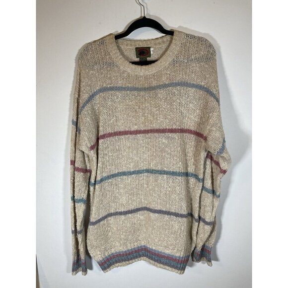 Vintage Boston Traders Chunky Knit Pullover Striped Sweater Size L 1980s 90s Y2K - Picture 1 of 6